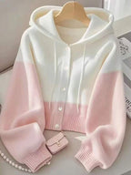 Moletom Tricot Com Botões E Capuz Bicolor