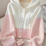 Moletom Tricot Com Botões E Capuz Bicolor