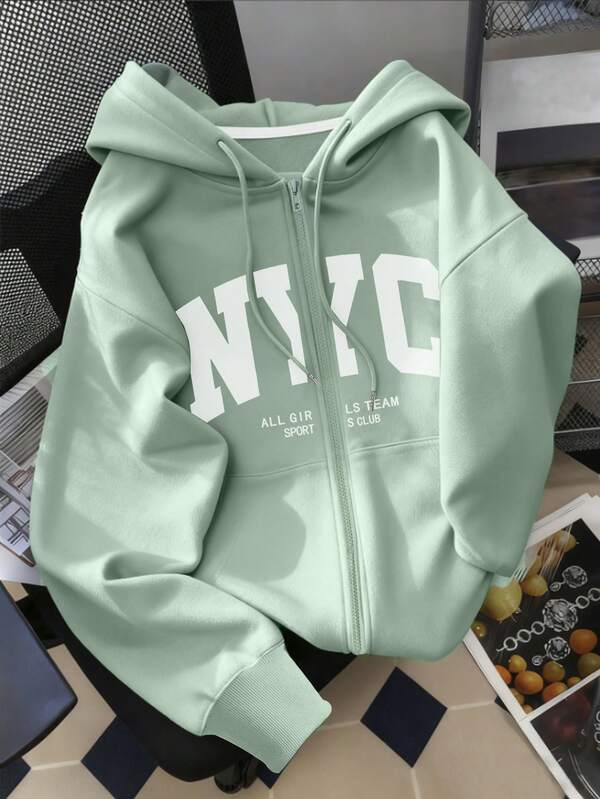 Moletom NYC Com Zíper E Estampa Varsity