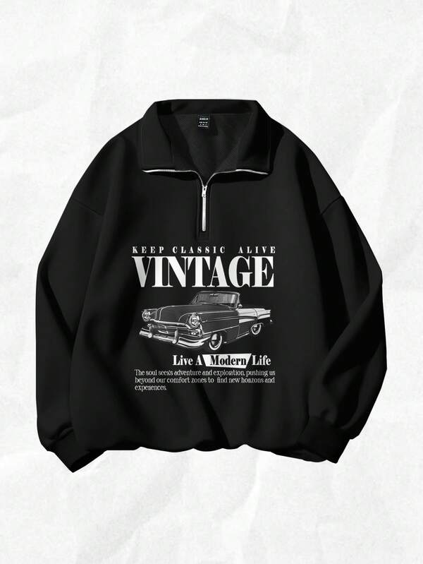 Moletom Vintage Carro Com Gola Zíper Oversized