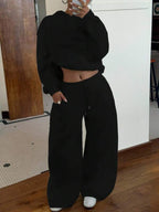 Conjunto Moletom Oversized Com Capuz Wide Leg Felpudo