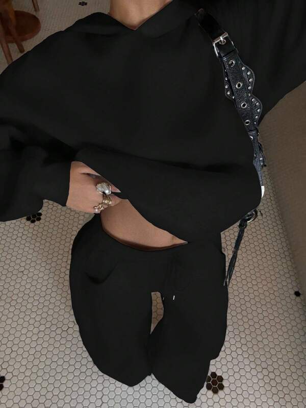 Conjunto Moletom Oversized Com Capuz Wide Leg Felpudo