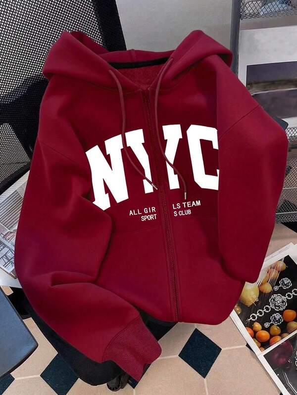 Moletom NYC Com Zíper E Estampa Varsity