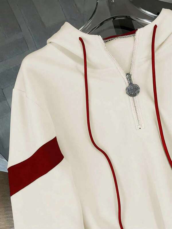 Conjunto Moletom Com Capuz Half Zip E Bordado Floral