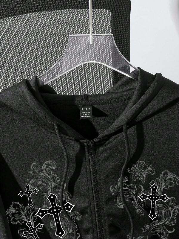 Moletom Com Zíper Gothic Cross Streetwear