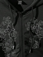 Moletom Com Zíper Gothic Cross Streetwear