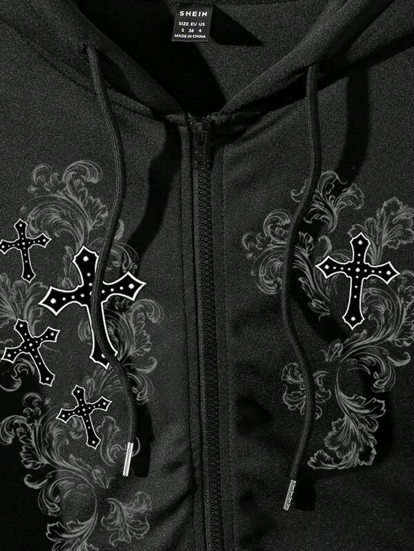 Moletom Com Zíper Gothic Cross Streetwear
