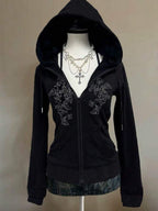 Moletom Com Zíper Gothic Cross Streetwear