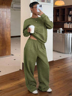 Conjunto Moletom Estonado Oversized Wide Leg Casual