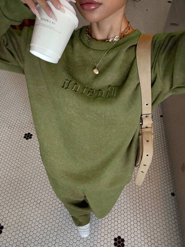 Conjunto Moletom Estonado Oversized Wide Leg Casual