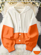 Moletom Tricot Com Botões E Capuz Bicolor