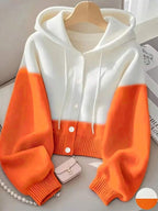 Moletom Tricot Com Botões E Capuz Bicolor