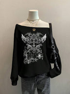 Moletom Ombro Caído Angel Wings Gothic Streetwear