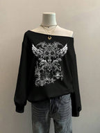 Moletom Ombro Caído Angel Wings Gothic Streetwear