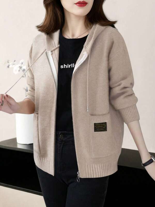 Moletom Tricot Com Zíper E Bolsos Frontais