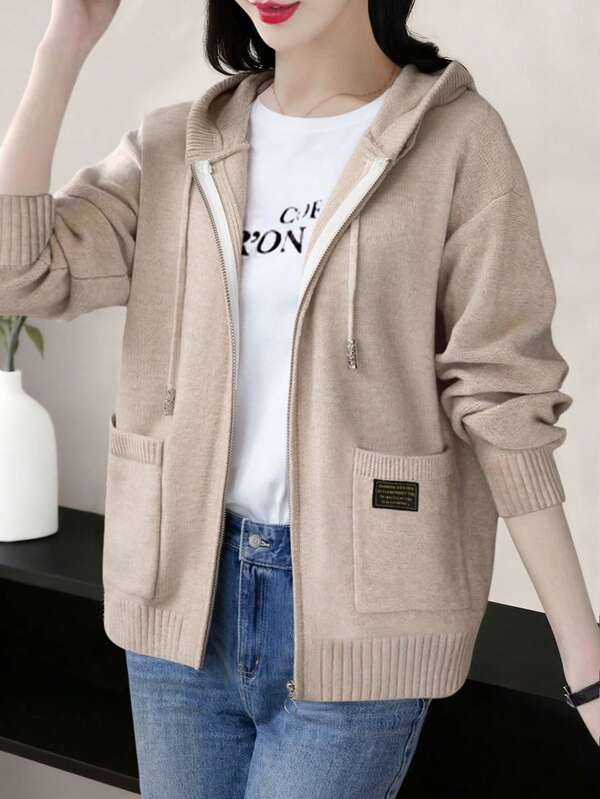 Moletom Tricot Com Zíper E Bolsos Frontais