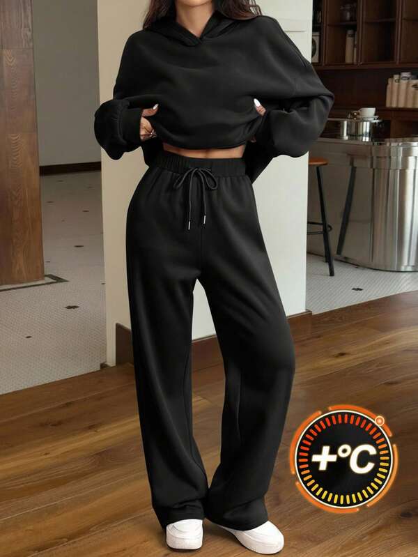 Conjunto Moletom Cropped Oversized Wide Leg Casual