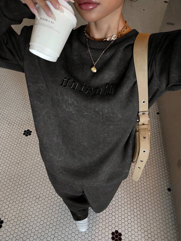 Conjunto Moletom Estonado Oversized Wide Leg Casual