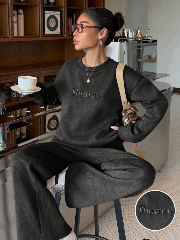 Conjunto Moletom Estonado Oversized Wide Leg Casual
