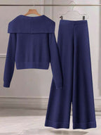 Conjunto Tricô Canelado Com Cardigan E Calça Wide Leg