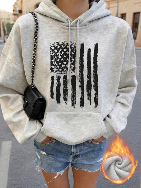 Moletom Bandeira USA Com Capuz E Forro Peluciado