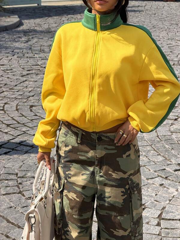 Moletom Feminino Brasil Zíper Gola Alta Casual
