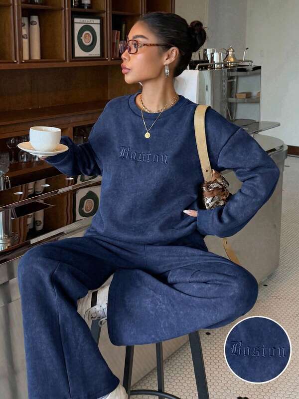 Conjunto Moletom Estonado Oversized Wide Leg Casual