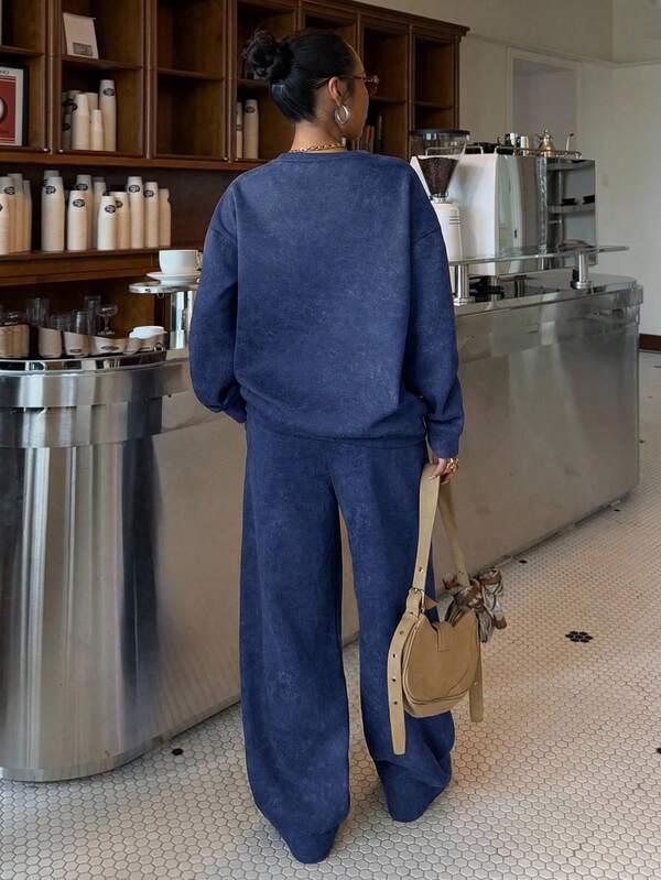 Conjunto Moletom Estonado Oversized Wide Leg Casual