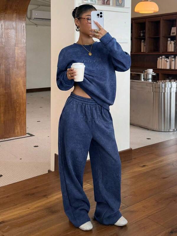 Conjunto Moletom Estonado Oversized Wide Leg Casual