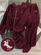 Conjunto Veludo Cotelê Com Capuz E Zíper Casual