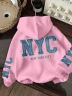 Moletom NYC Jeans Com Capuz E Aplicação Denim