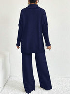 Conjunto Tricot Gola Alta Cable Knit Wide Leg Elegante