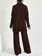 Conjunto Tricot Gola Alta Cable Knit Wide Leg Elegante