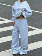 Moletom Conjunto Com Capuz E Calça Wide Leg