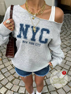Moletom Ombro Vazado Com Estampa NYC Vintage