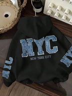 Moletom NYC Jeans Com Capuz E Aplicação Denim