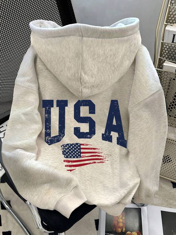 Moletom USA Com Bandeira E Capuz Peluciado