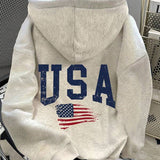 Moletom USA Com Bandeira E Capuz Peluciado