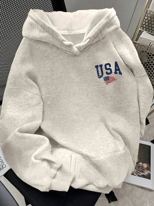 Moletom USA Com Bandeira E Capuz Peluciado