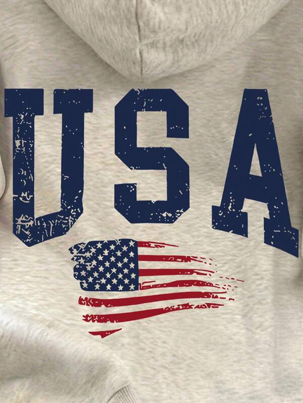 Moletom USA Com Bandeira E Capuz Peluciado