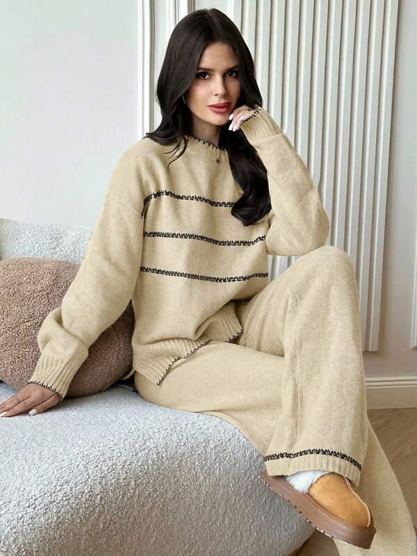 Conjunto Tricot Relaxed Fit Com Detalhes Minimalistas