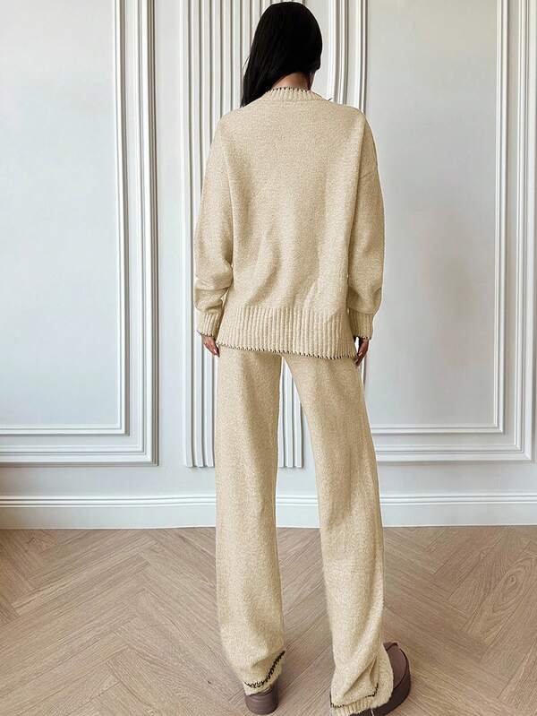 Conjunto Tricot Relaxed Fit Com Detalhes Minimalistas