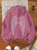 Moletom Com Capuz Angel Wings Rhinestone Streetwear
