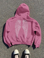 Moletom Com Capuz Angel Wings Rhinestone Streetwear