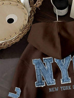 Moletom NYC Jeans Com Capuz E Aplicação Denim