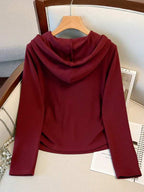 Conjunto Canelado Com Capuz E Calça Reta Minimalista