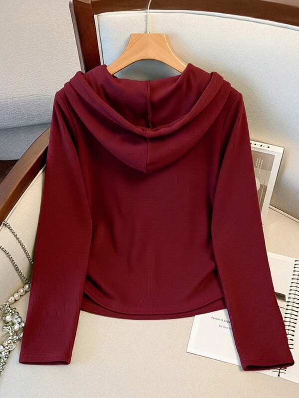 Conjunto Canelado Com Capuz E Calça Reta Minimalista
