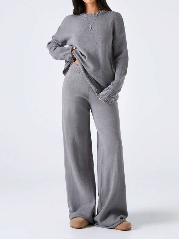 Conjunto Tricot Oversized Wide Leg Minimalista Casual