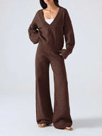 Conjunto Tricot Decote V Oversized Wide Leg Casual