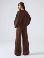 Conjunto Tricot Decote V Oversized Wide Leg Casual